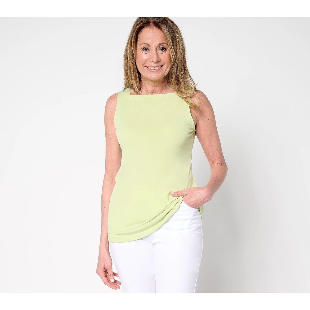Susan Graver Essentials Liquid Knit Square Neck Sleeveless Top Lime Mist LARGE